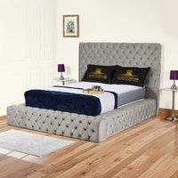 UK Bed Furniture Ambassador Ottoman Gas Lift Upholstered Bed with 54 Inch Headboard in Light Grey | Size: Super King