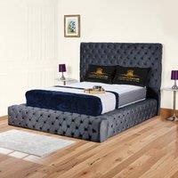 UK Bed Furniture Ambassador Ottoman Gas Lift Upholstered Bed with 54 Inch Headboard in Charcoal | Size: Super King