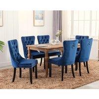HomeTouch Taylor Set of 6 Lux Blue Velvet Upholstered Kitchen Dining Chairs with Pull Knocker Back | Size: 6 Pack