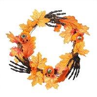 H&O Direct Halloween Wreath Hand Pumpkin Wreath for Front Door Decor in Orange