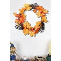 Living and Home 40cm Halloween Wreath with Pumpkin & Creepy Black Hand Door Hanging Decoration for Haunted House & Party in Orange