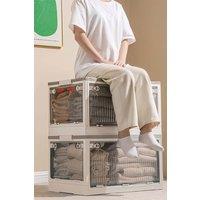 Living and Home Transparent Plastic Folding Storage Box with Wheels in White