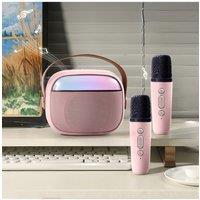 Living and Home Portable Karaoke Machine with Wireless Microphones and RGB Lights in Pink