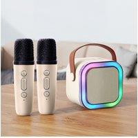 Living and Home Portable Karaoke Machine with Wireless Microphones and RGB Lights in White