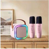 Living and Home Portable Karaoke Machine with Wireless Microphones and RGB Lights in Pink