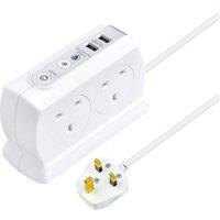Masterplug 4 Socket 2 USB A Surge Protected Lead 2m 13A White