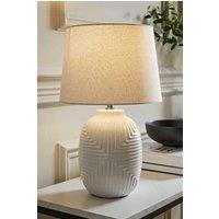 ValueLights Harrison Tapered Shade White Geometic Ribbed Pattern Gloss Table Lamp | Size: Small