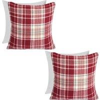 OHS Woven Check Cushion Covers Tartan Pack of 2 Filled Case Pad Set Home in Red | Size: 45 cm x 45 cm