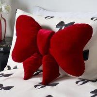 OHS Bow Shaped Velvet Scatter Cushion Xmas Decorative Plush Pillow in Red
