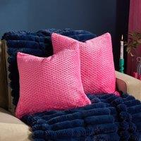OHS 2 Pack of Waffle Fleece Square Cushion Covers in Bright Pink | Size: 45 cm x 45 cm