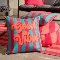 OHS 2 x Good Vibes Slogan Garden Cushion Covers Outdoor Water Resistant | Size: 45 cm x 45 cm