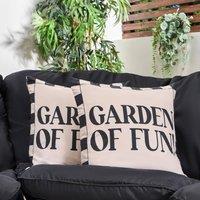 OHS 2 x Garden of Fun Slogan Garden Cushion Covers Outdoor Water Resistant in Cream | Size: 45 cm x 45 cm