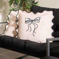 OHS 2 x Bow Frill Garden Cushion Covers Outdoor Water Resistant in Cream | Size: 45 cm x 45 cm