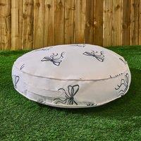 OHS Bows Print Round Outdoor Garden Cushion Water Resistant in Cream | Size: 60 cm x 60 cm