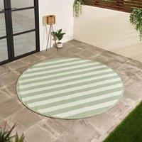 OHS Stripes Print Round Outdoor Garden Rug Waterproof Area Floor Mat in Pale Green | Size: 170 cm diameter