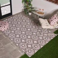 OHS Tiles Print Reversible Outdoor Garden Rug Waterproof Area Floor Mat in Natural | Size: 120 cm x 170 cm