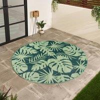 OHS Palms Reversible Round Outdoor Garden Rug Waterproof Area Floor Mat in Green | Size: 170 cm diameter