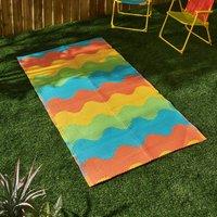 OHS Waved Lines Reversible Outdoor Garden Rug Waterproof Area Mat | Size: 80 cm x 150 cm