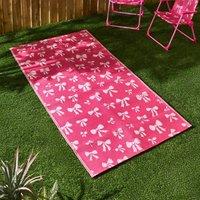 OHS Bows Reversible Outdoor Garden Rug Waterproof Area Mat in Pink | Size: 80 cm x 150 cm