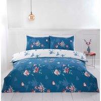 Rapport Home Hummingbird Microfibre Floral Duvet Cover Set With Pillowcase in Blue | Size: Double