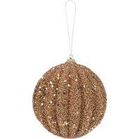 VFM e-Store Christmas Glitter Hanging Ball Decoration 12cm x 11cm Cream X 1 | Size: 12 cm x 11 cm
