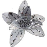 VFM e-Store Christmas Velvet Flower Clip Decoration 12cm x 6cm White X 1 | Size: 12 cm x 6 cm