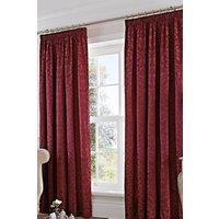 Dreams & Drapes 'Eastbourne' Damask Woven Jacquard Pair of Pencil Pleat Curtains in Burgundy | Size: 117 cm width x 137 cm drop