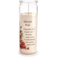 David Fischhoff Graveside Memorial Glass Candle - Special Wife in White