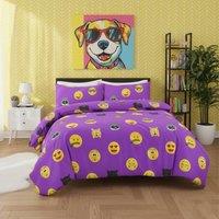 Snug City Emoji Print Duvet Cover Set Cool Playful Bedding with Pillowcases in Lilac | Size: Super King
