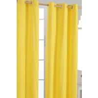 Homescapes Plain Cotton Ready Made Eyelet Curtain Pair in Yellow | Size: 140 cm width x 183 cm drop