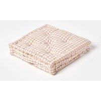 Homescapes Cotton Gingham Check Floor Cushion in Beige | Size: 50 cm x 50 cm