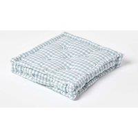 Homescapes Cotton Gingham Check Floor Cushion in Blue | Size: 50 cm x 50 cm