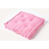 Homescapes Plain Cotton Floor Cushion in Pink | Size: 40 cm x 40 cm