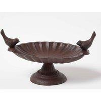 Homescapes Decorative Birds Scalloped Oval Bird Bath Cast Iron in Brown