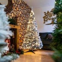Shatchi Prelit Holly Flock Pop up Christmas Tree Xmas Home Indoor LED Warm White Lights Baubles Decorations Battery Operated, 5Ft