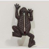 Homescapes Cast Iron Thermometer Frog in Brown