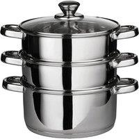 BARGAINS-GALORE 22cm Deluxe Steamer Cookware Set With Glass Lid & Handles 3 Tier Pan