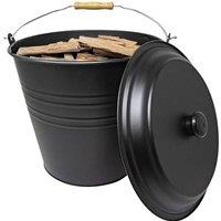 BARGAINS-GALORE 12 Litre Black Metal Ash Bucket Wood Fireplace Container Coal Storage