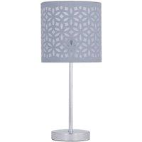 First Choice Lighting Chrome Touch Operated Table Lamp with Grey Cut Out Shade in Silver