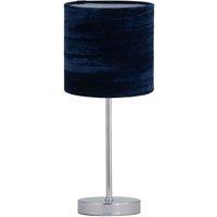 First Choice Lighting Chrome Touch Operated Table Lamp with Navy Blue Crushed Velvet Shade in Silver