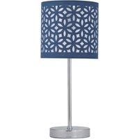 First Choice Lighting Chrome Touch Operated Table Lamp with Navy Blue Cut Out Shade in Silver
