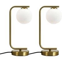 First Choice Lighting Set of 2 Grosvenor - Satin Brass Table Lights with Glass Globes in Gold