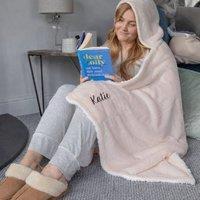 Duncan Stewart Personalised Hooded Sherpa Blanket in Taupe