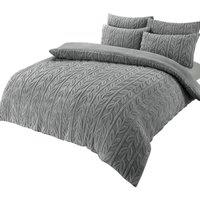 New Edge Blinds Leaf Printed Teddy Duvet Set in Grey - Single | Size: Double