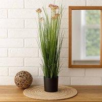 Voltico Artificial Onion Grass in Black Pot - Modern Green Dcor in Dark Green