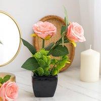 Voltico Artificial Rose in Ceramic Pot - Elegant Home Dcor in Light Pink