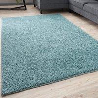 THE RUGS Soft Plain High Pile Shaggy Rugs & Runners Living Room Bedroom 380 in Duck Egg Blue | Size: 60 cm x 110 cm