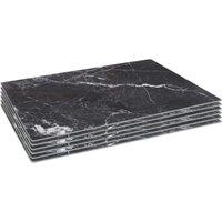 Harbour Housewares 6x Glass Placemats - 40 x 30cm - Marble Effect Dining Table Place Mats in Black | Size: 40 x 30 cm