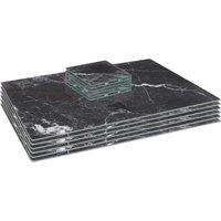 Harbour Housewares 12pc Glass Placemats & Square Coasters Set - 40 x 30cm Marble Effect in Black | Size: 40 x 30 cm