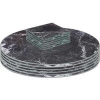 Harbour Housewares 12pc Round Glass Placemats & Square Coasters Set - 30cm Marble Effect in Black